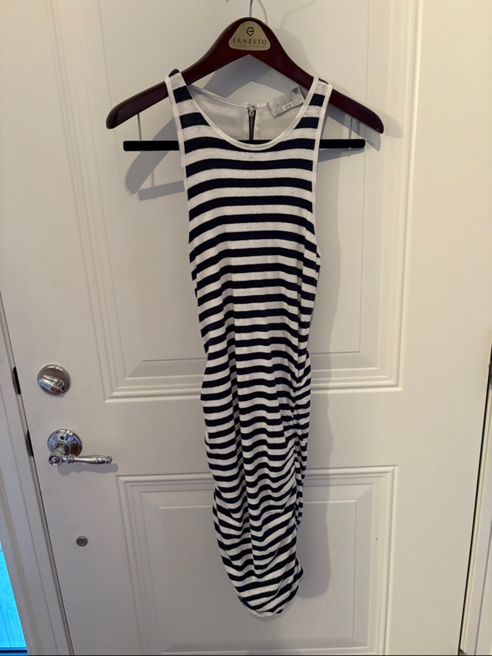 A.L.C. Striped Sleeveless Navy & White Midi Dress